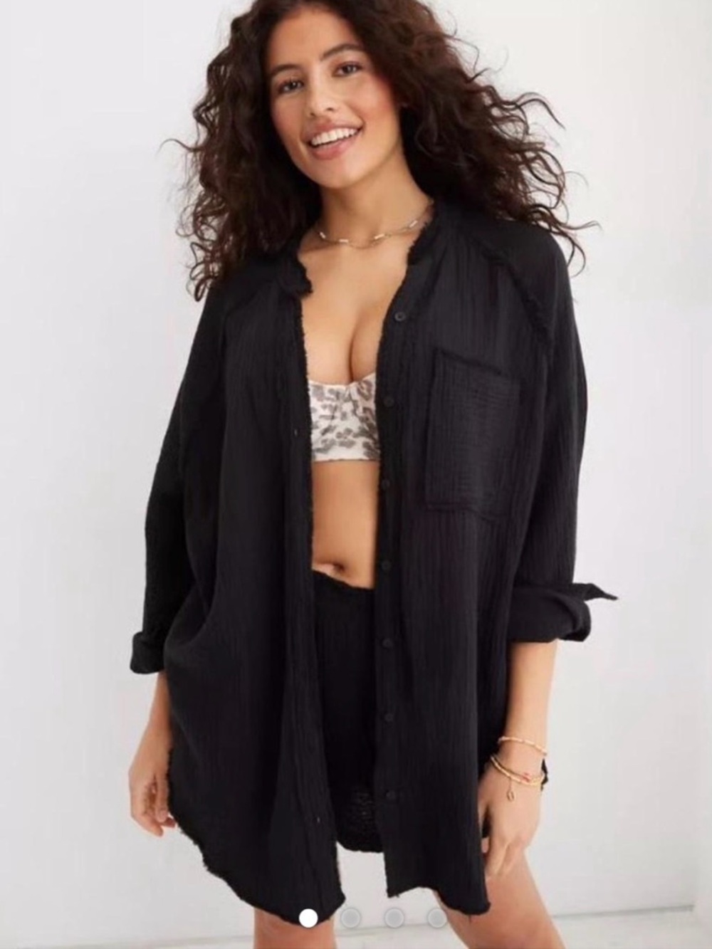 Aerie Pool-to-Party Cover Up shirt in Black 100% Cotton
